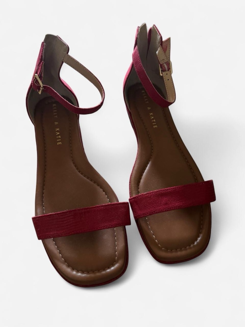 Women's Red Ankle-Strap Flat Sandals